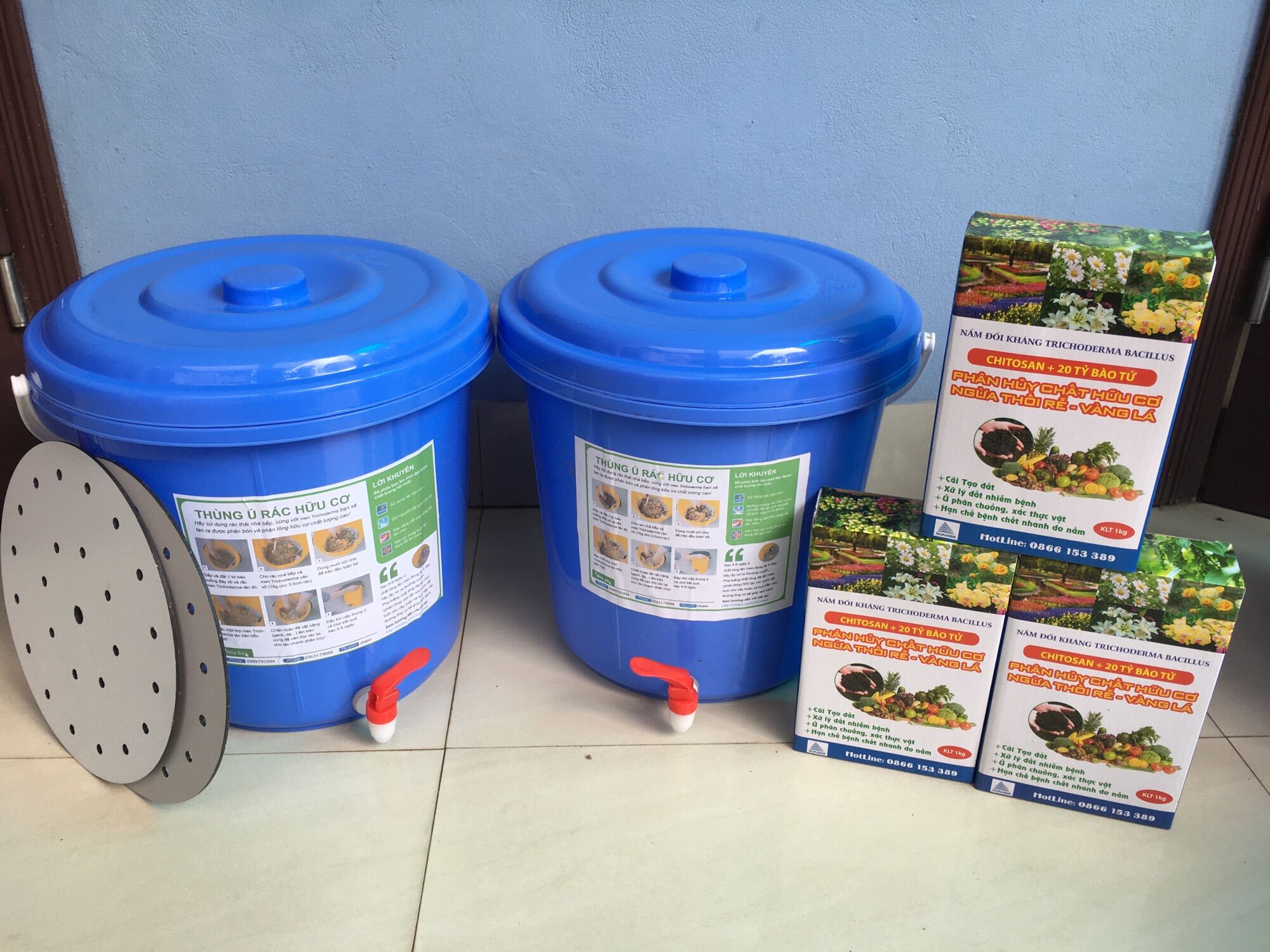 combo 2 thùng ủ rác 15L + 3 hộp men ủ Trichoderma loại 1kg {hàng loại 1}