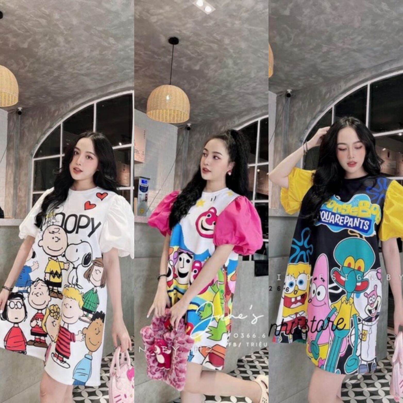 Đầm Tay Phồng Hoạt Hình Thời Trang Hot Nữ Kiểu Mới - M45