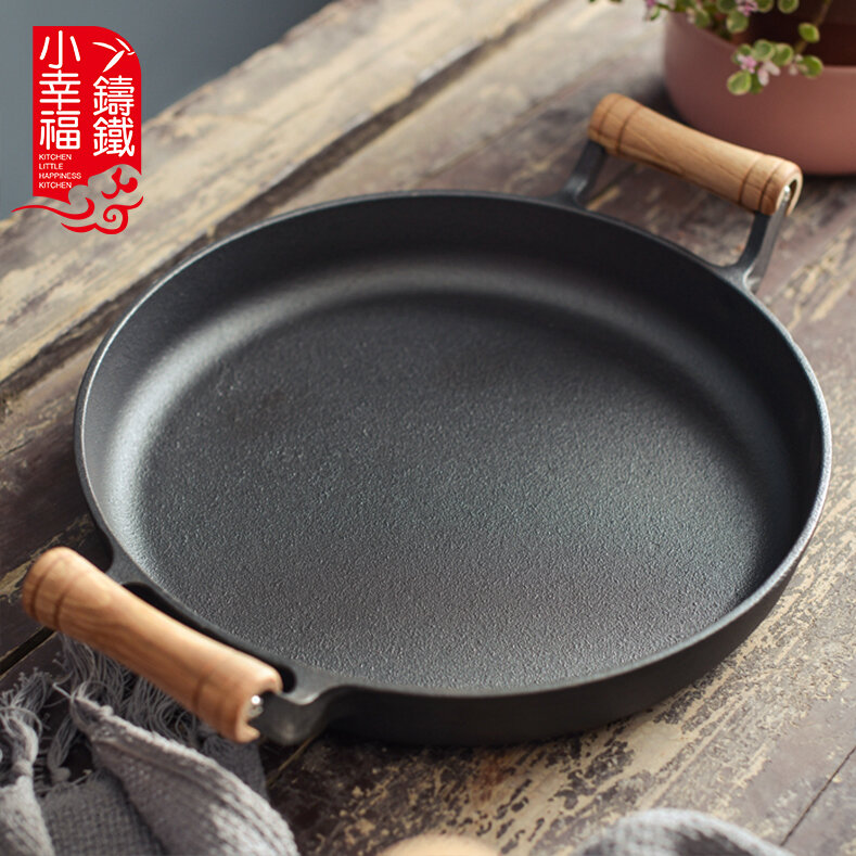 Chảo rán bánh gia dụng cán gỗ chảo chiên gang chảo chiên bánh kếp dụng cụ chảo chống dính chảo bánh nướng tay
