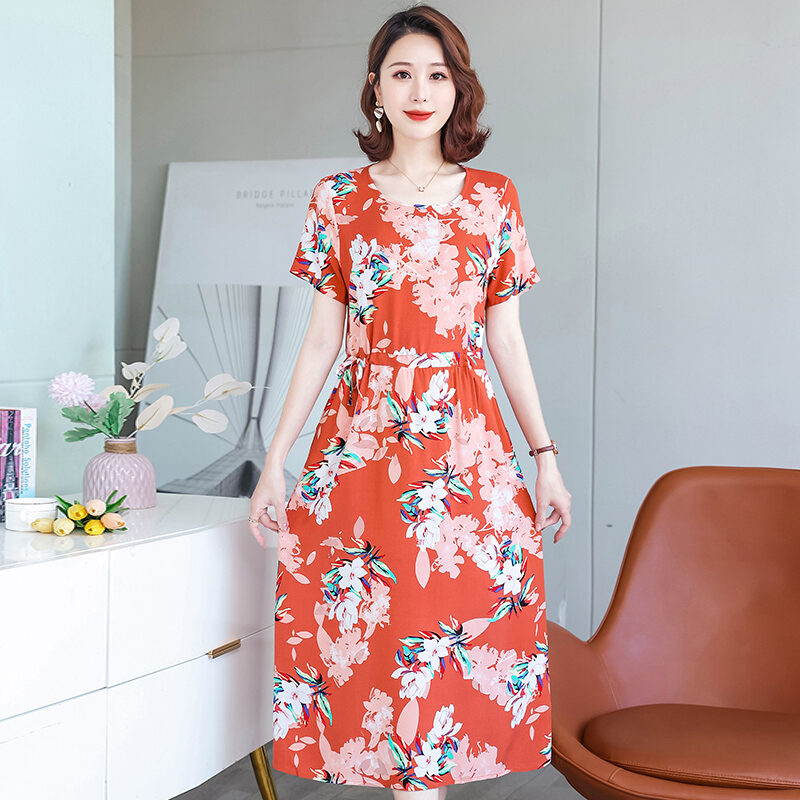 Trang Phục Mùa Hè Cho Mẹ TRUNG NIÊN Váy Liền Thân Lụa Cotton Váy Dài Tôn Dáng Gầy Khí Chất Cỡ Lớn Kiểu Tây Cao Cấp Mẫu Mới 2022 Cho Nữ