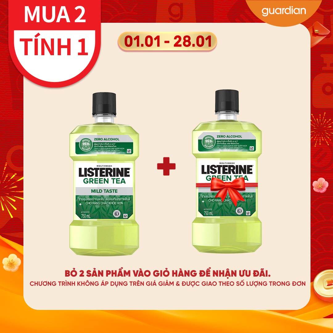 Nước Súc Miệng Trà Xanh Listerine Natural Greentea Zero Alcohol Listerine 750Ml