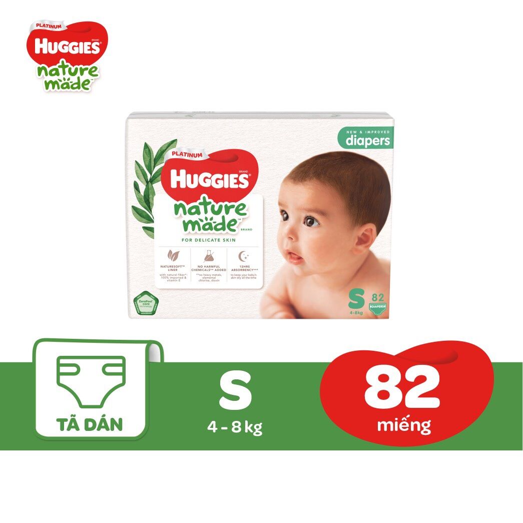 Tã Dán Cao Cấp Huggies Platinum Nature Made Size NB/S/M/L/XL