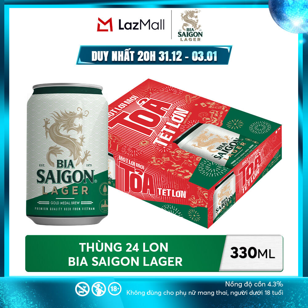  Nồng Độ Cồn 4.3% - Thùng 24 Lon Bia Saigon Lager 330ml 