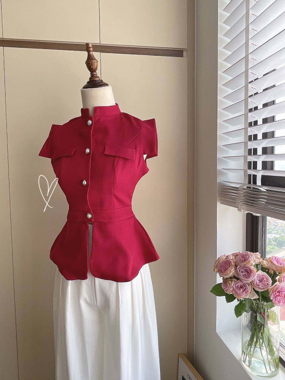 SÉT ÁO PEPLUM ĐỎ KÈM QUẦN SUÔNG TRẮNG