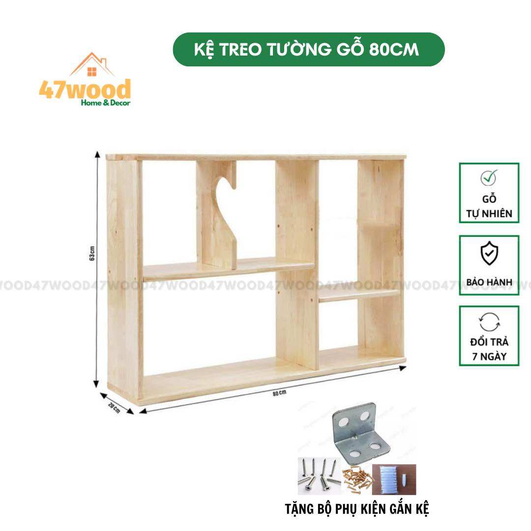 KỆ TREO TƯỜNG 47WOOD RỘNG 80CM GỖ CAO SU
