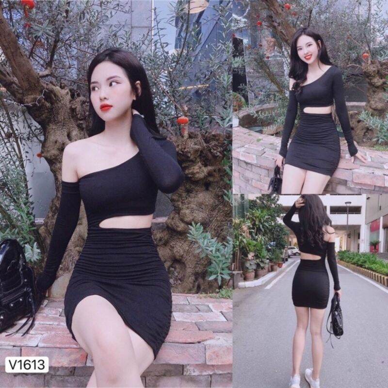 [HCM]đầm body khoét eo tay dài