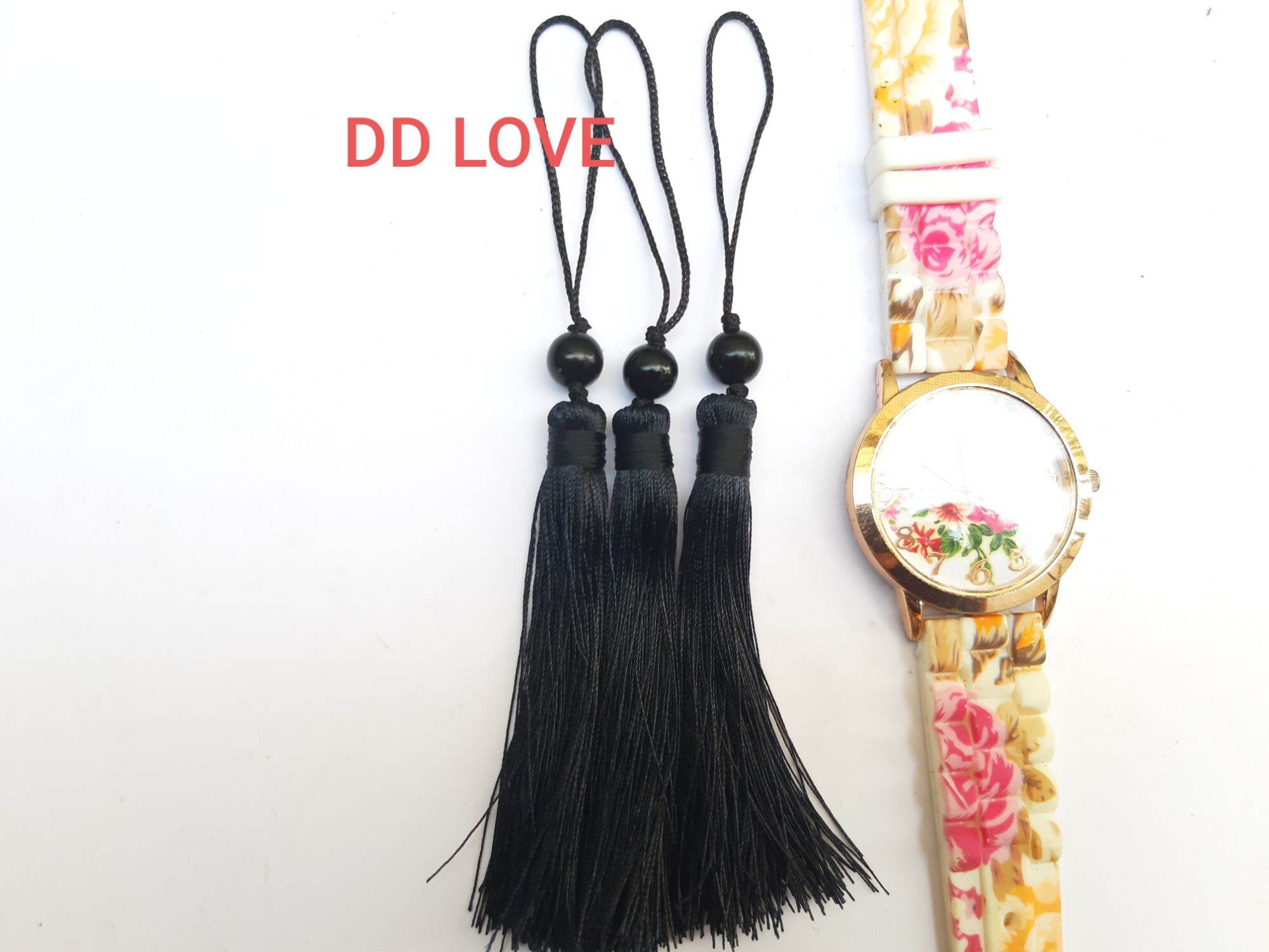 Dây tua rua phối hạt trai cườm đen