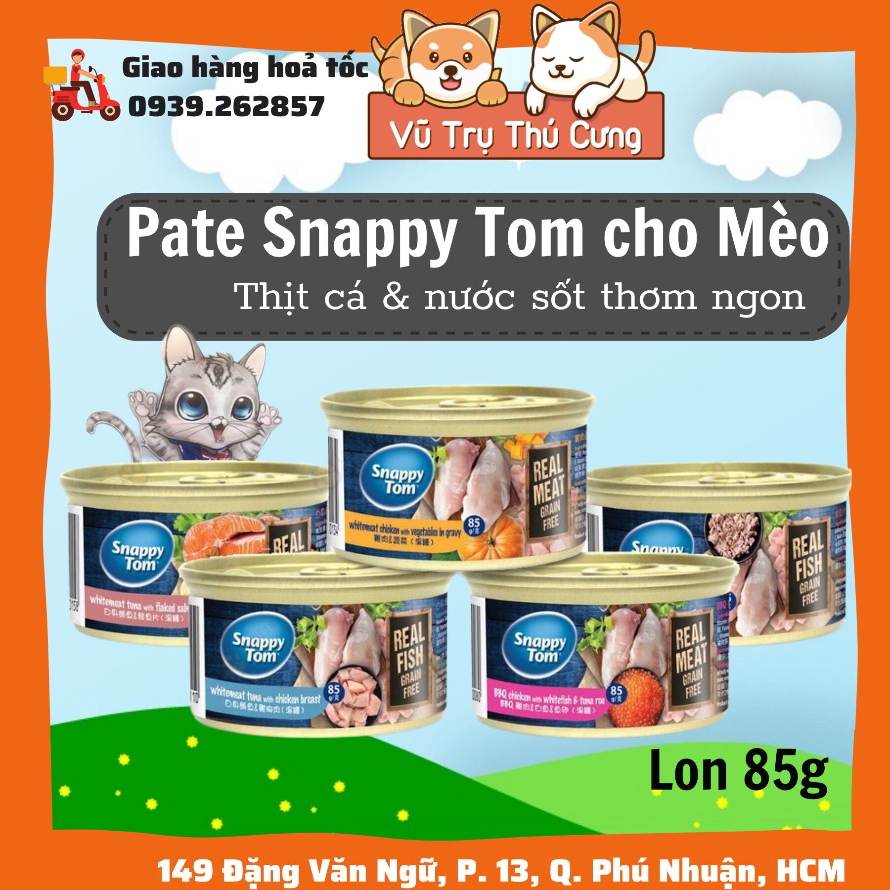 Pate Snappy Tom cho mèo mọi lứa tuổi, lon 85g