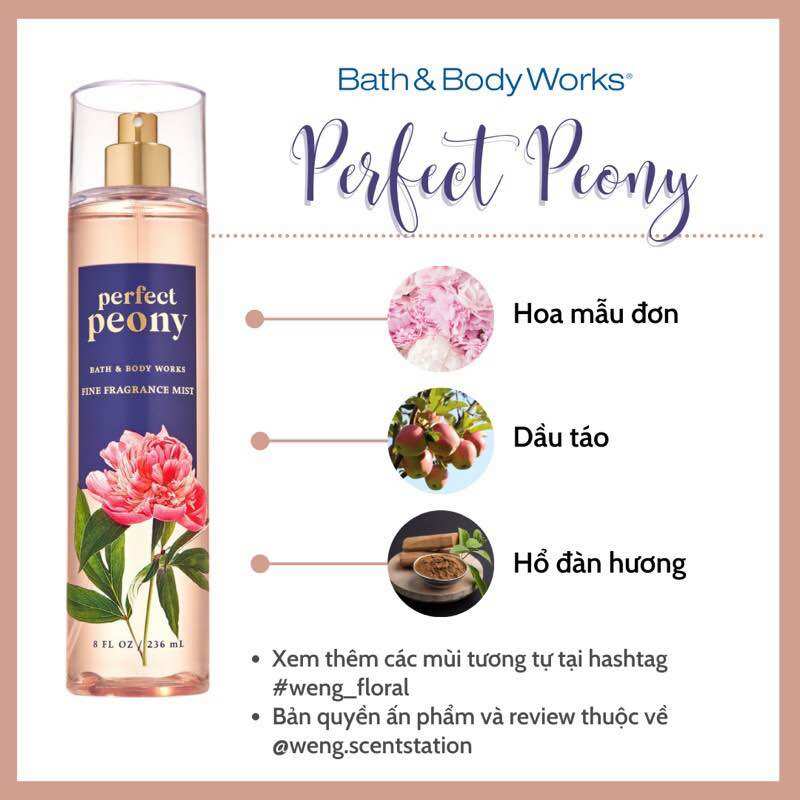 Xịt body mist Bath and Body Works Perfect Peony 236ml