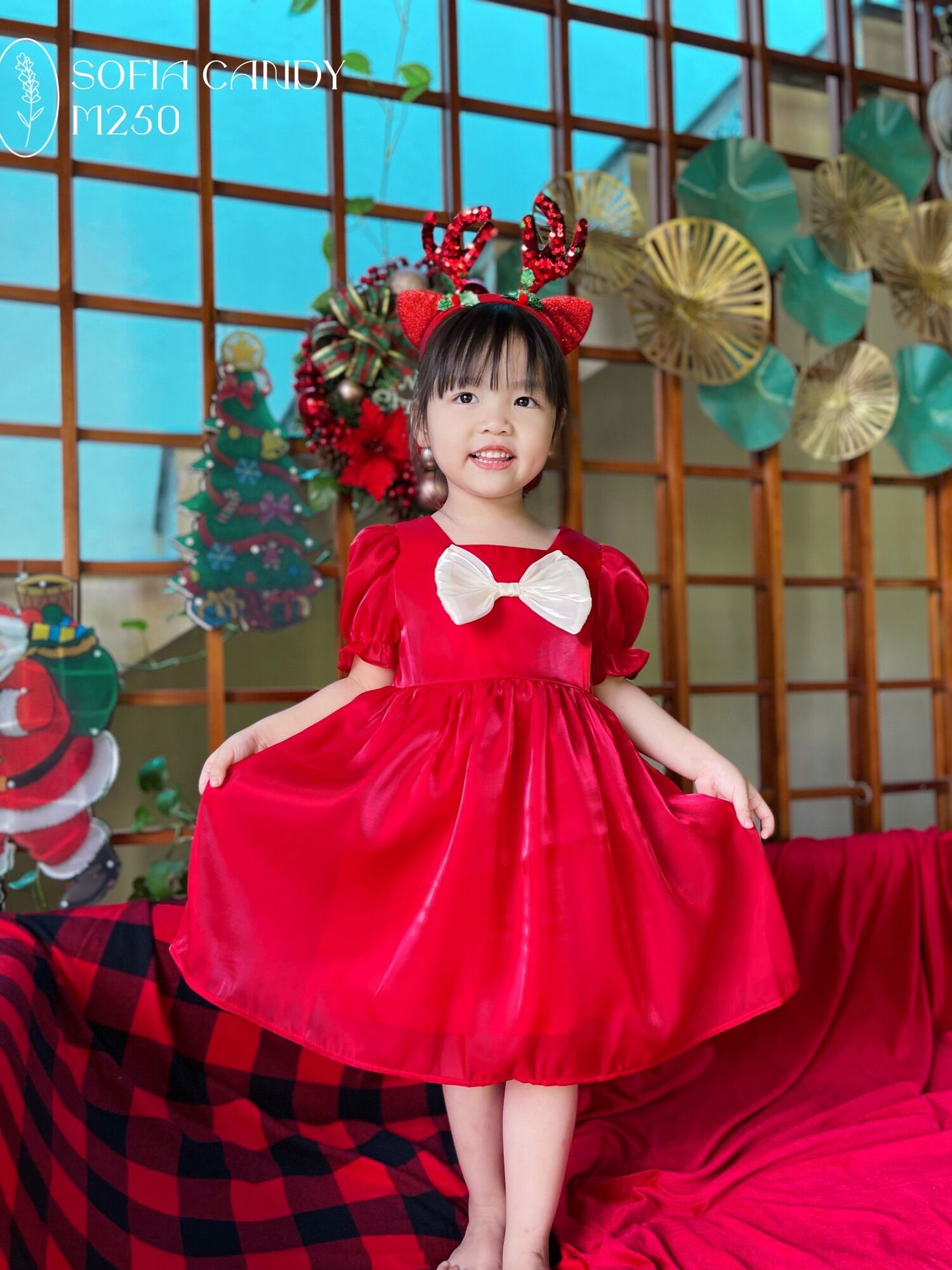 Đầm đỏ noel đính nơ bé gái sz 1t-10t/ đầm xoè đỏ bé gái bibo store