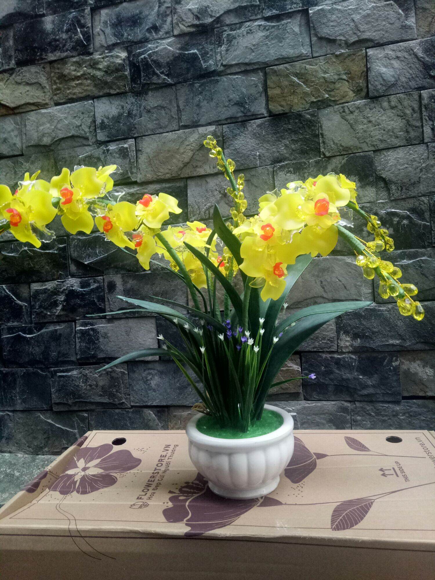 Chậu hoa lan hồ điệp pha lê (43x23x23)