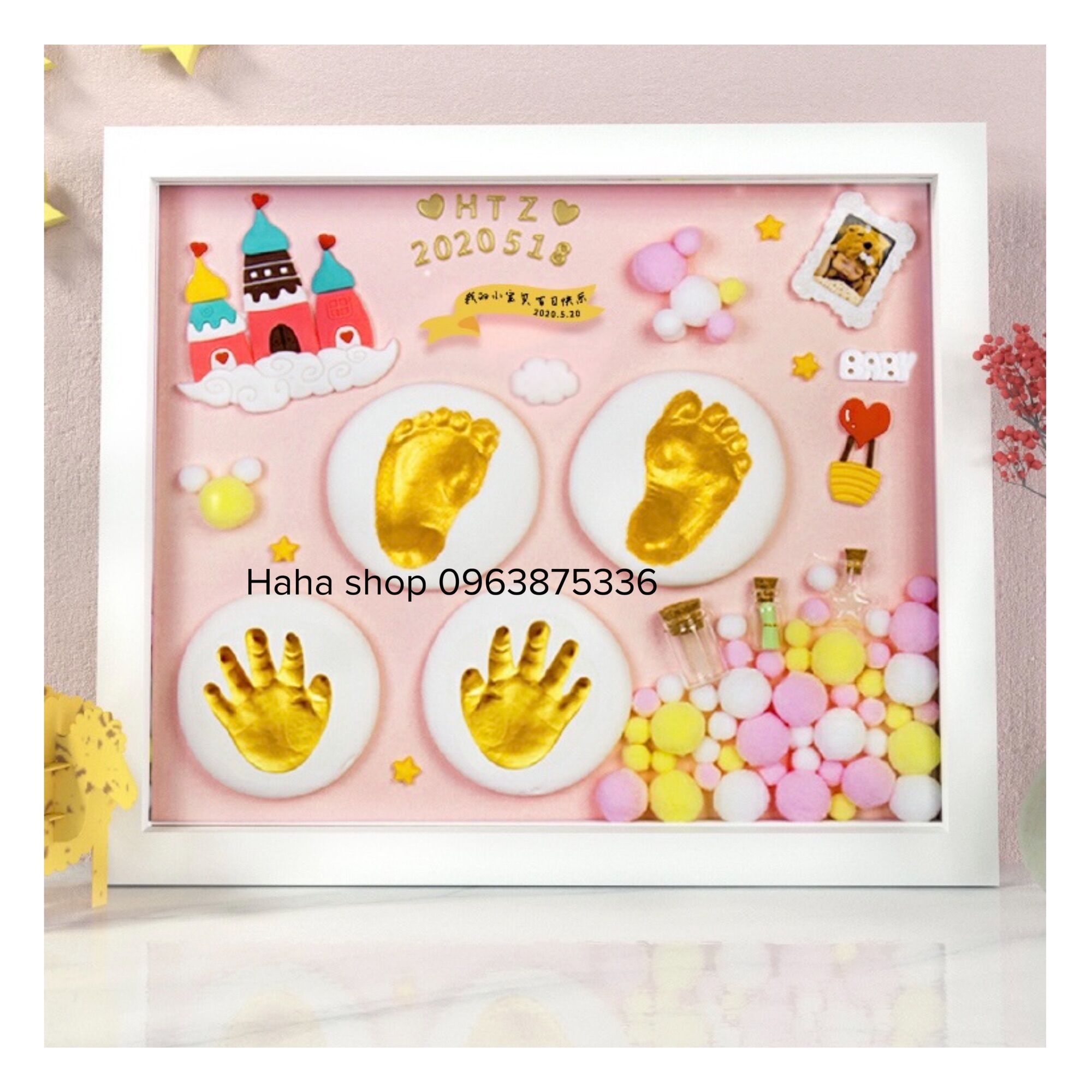 Mẫu size l 33x38cm 0-3 tuổi khung in dấu tay chân cho bé