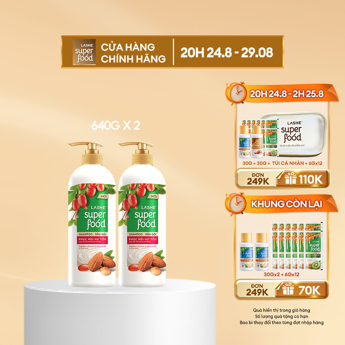 Combo 2 dầu gội lashe superfood phục hồi hư tổn 640g