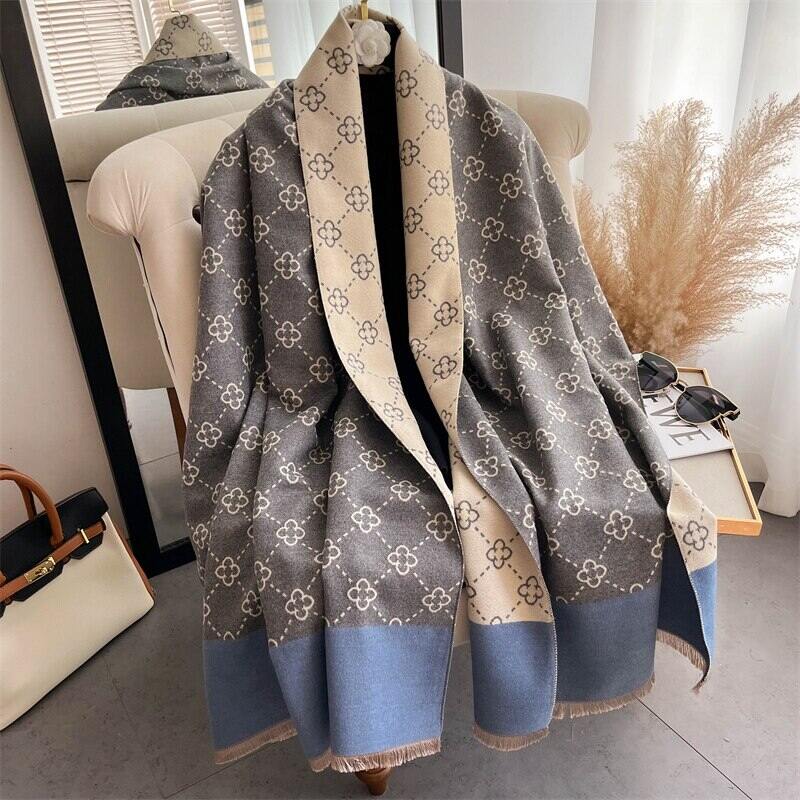 Dày Mùa Đông Poncho Phụ Nữ Khăn Sang Trọng Hoa Ấm Khăn Choàng Và Bọc Cashmere Pashmina Chiếc Khăn Thiết Kế Chăn Bufanda Echarpe