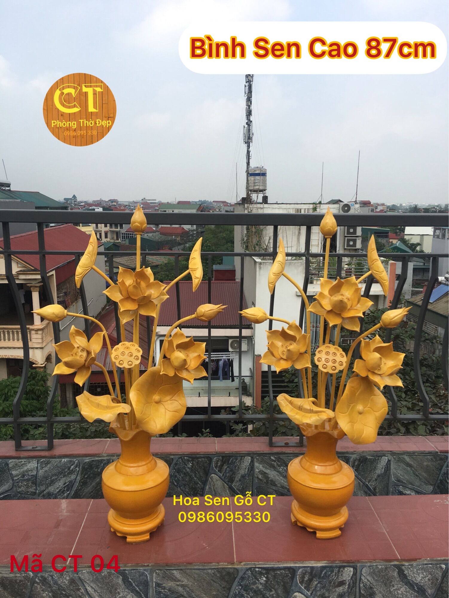 Bình Hoa Sen Gỗ Cao 87cm - 1 Bình