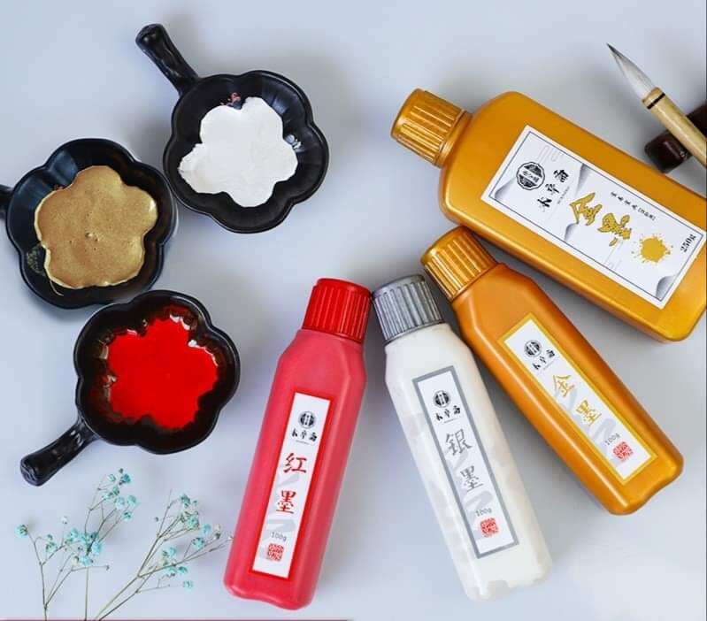 Mực nhũ vàng, mực đỏ, mực trắng, 100ml