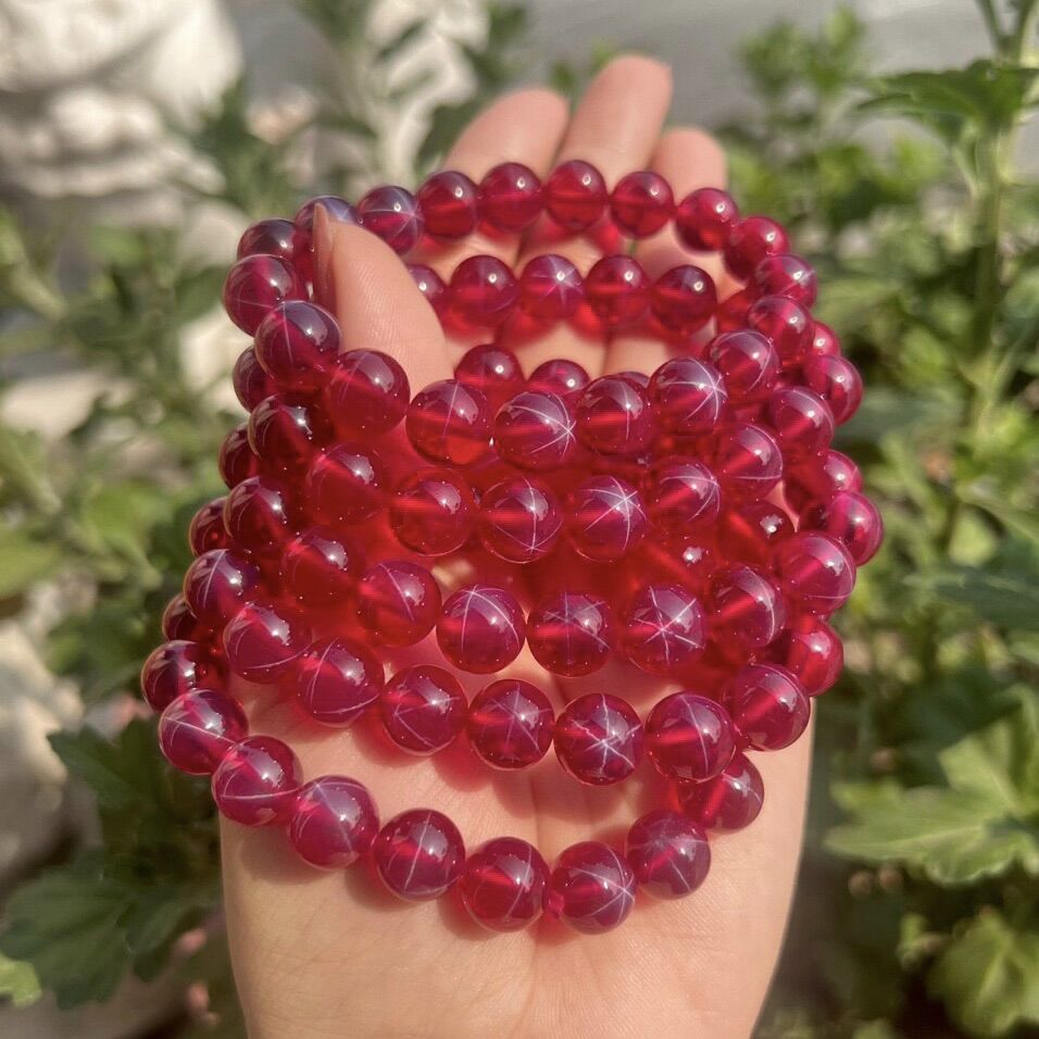 Vòng tay đá ruby sao tự nhiên size 6ly-10ly, lách tay đá ruby sao tự nhiên, có giấy chứng thư kiểm định