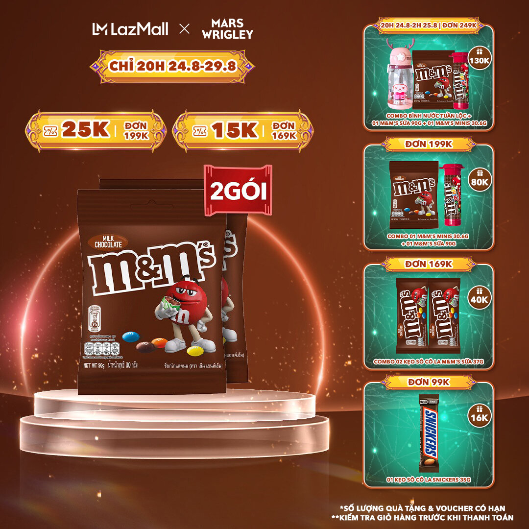 Combo 2 gói kẹo sô cô la sữa m&m's gói 90g
