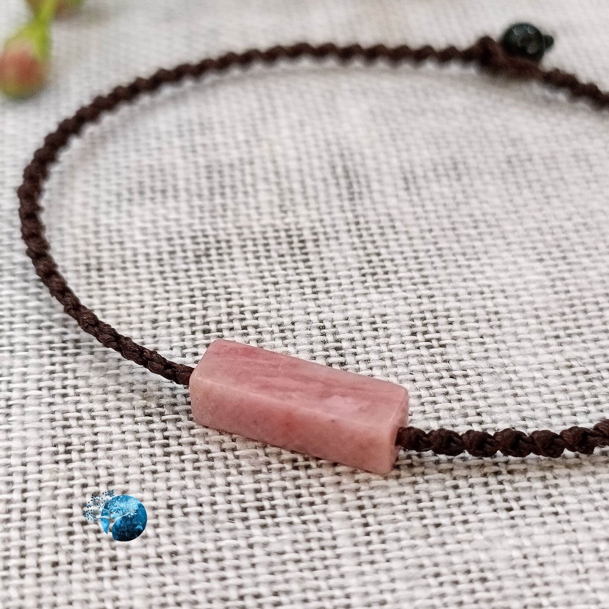 Vòng tay tết dây lu thống đá rhodonite