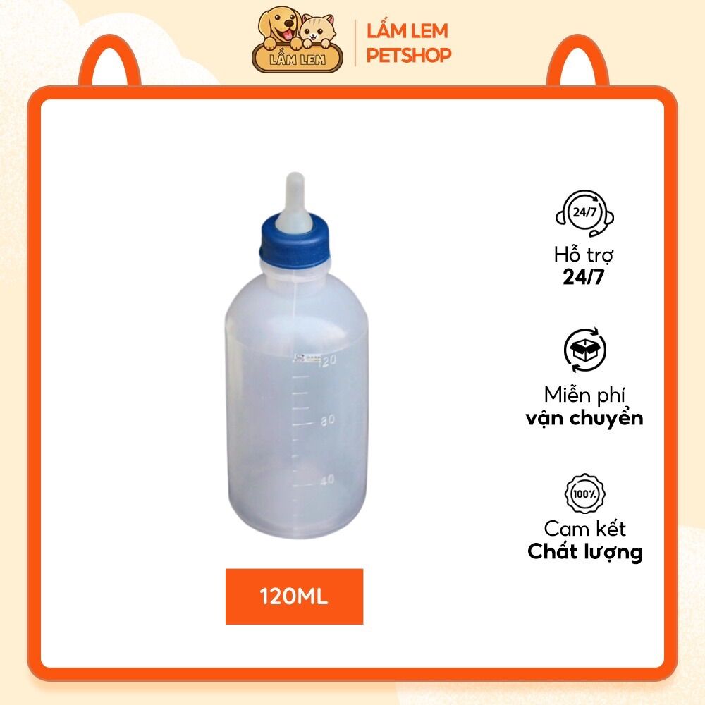 Bình ti sữa cho chó mèo sơ sinh, bình mớm sữa cho cún, mèo con 120ml
