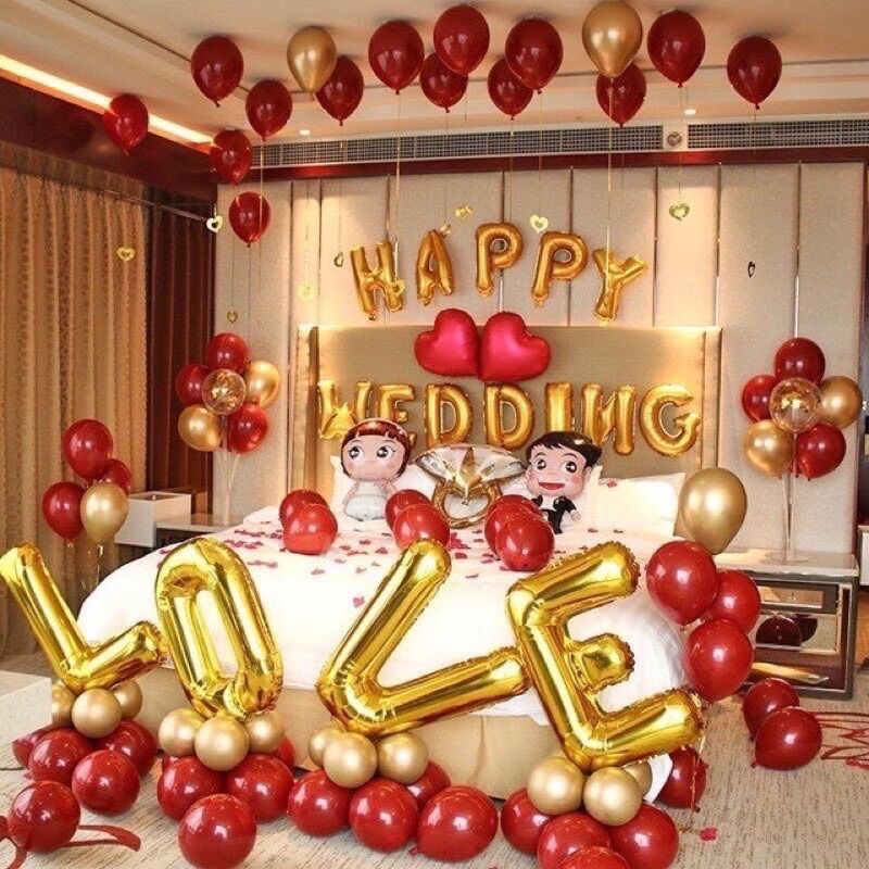 Set bóng trang trí phòng cưới tone màu đỏ vàng