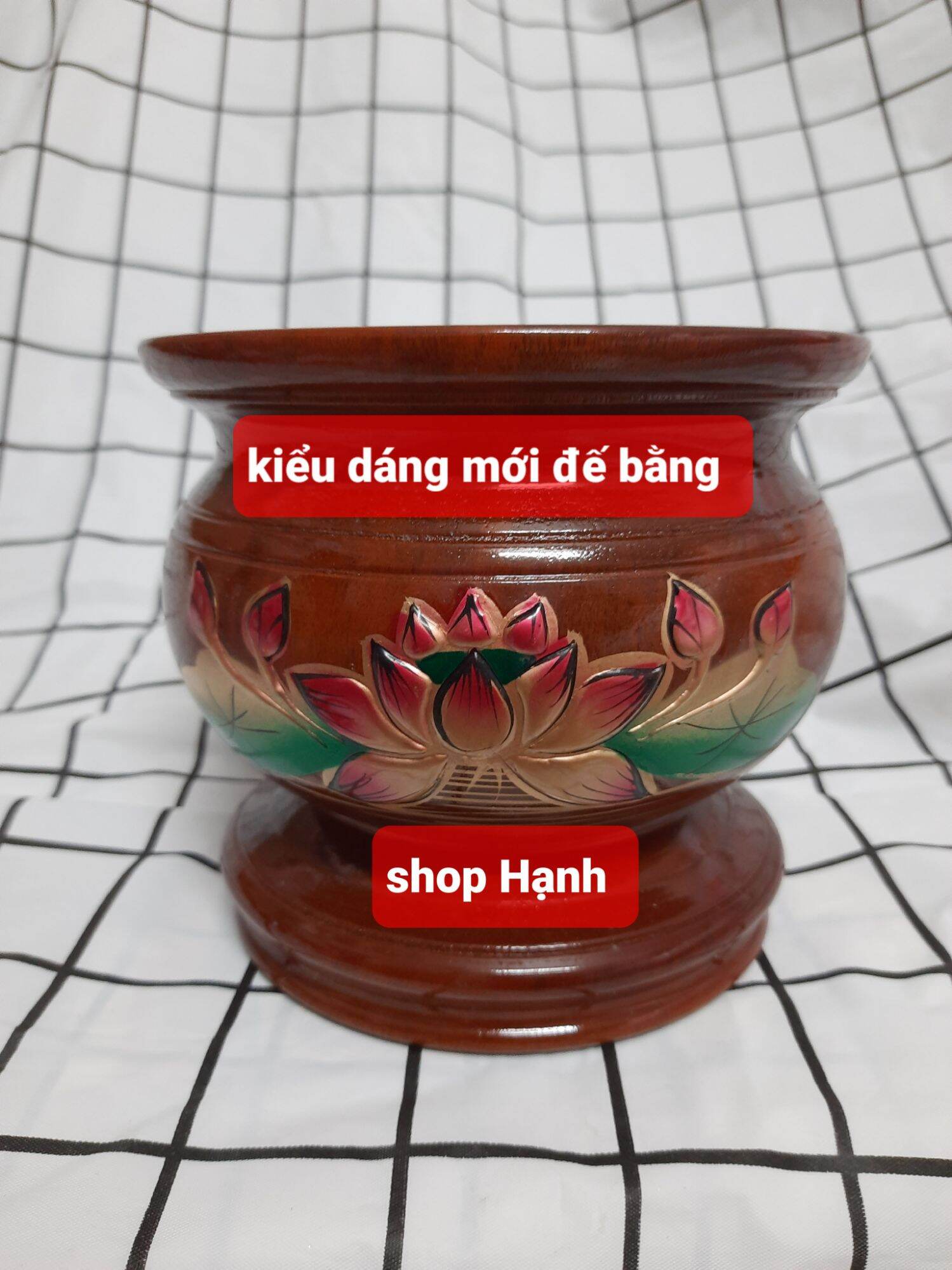 Lư hương gỗ chạm hoa sen có 5 size
