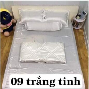 bộ ga và áo gối phi lụa màu trắng