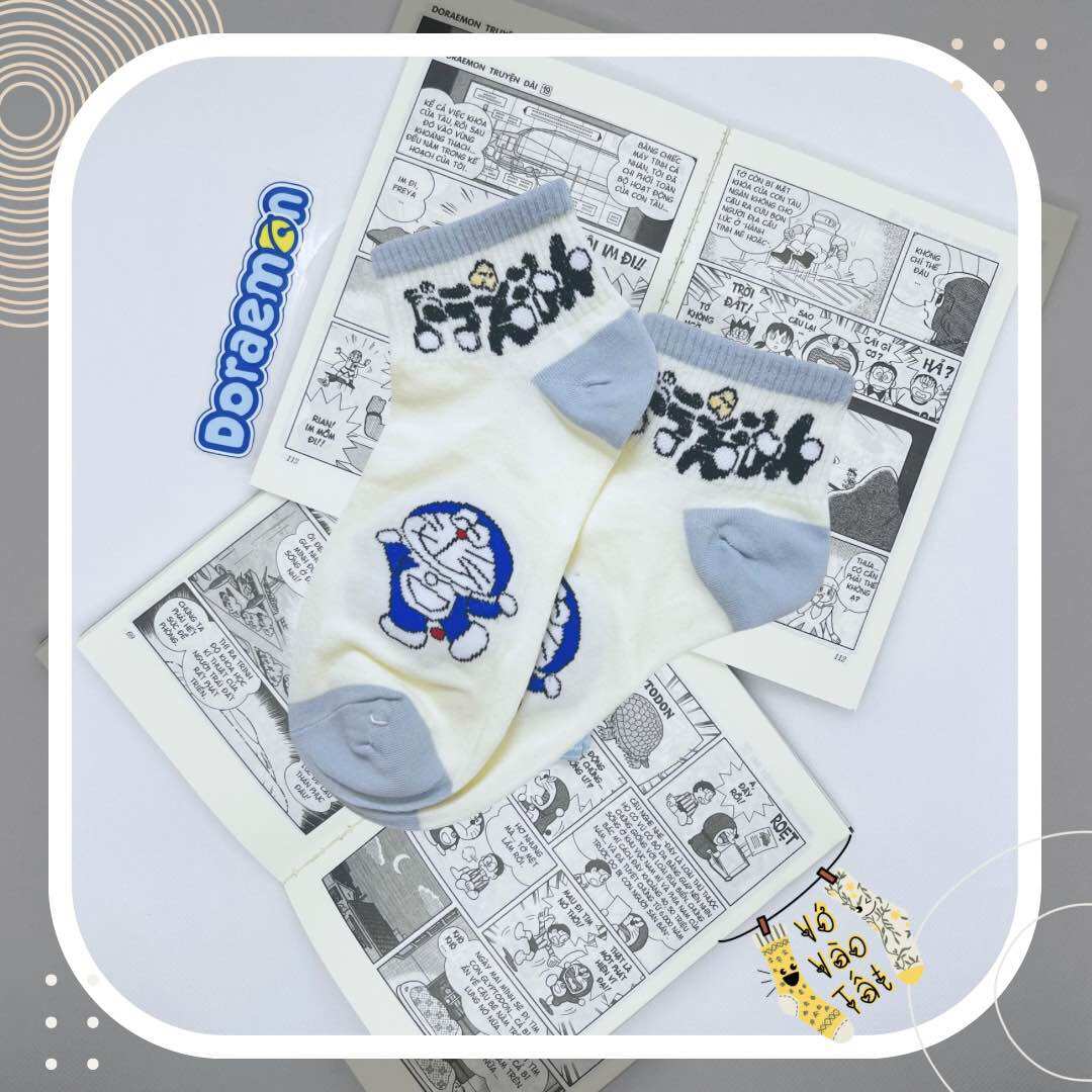 VỚ TẤT CỔ NGẮN DORAEMON XANH BIỂN NHẠT