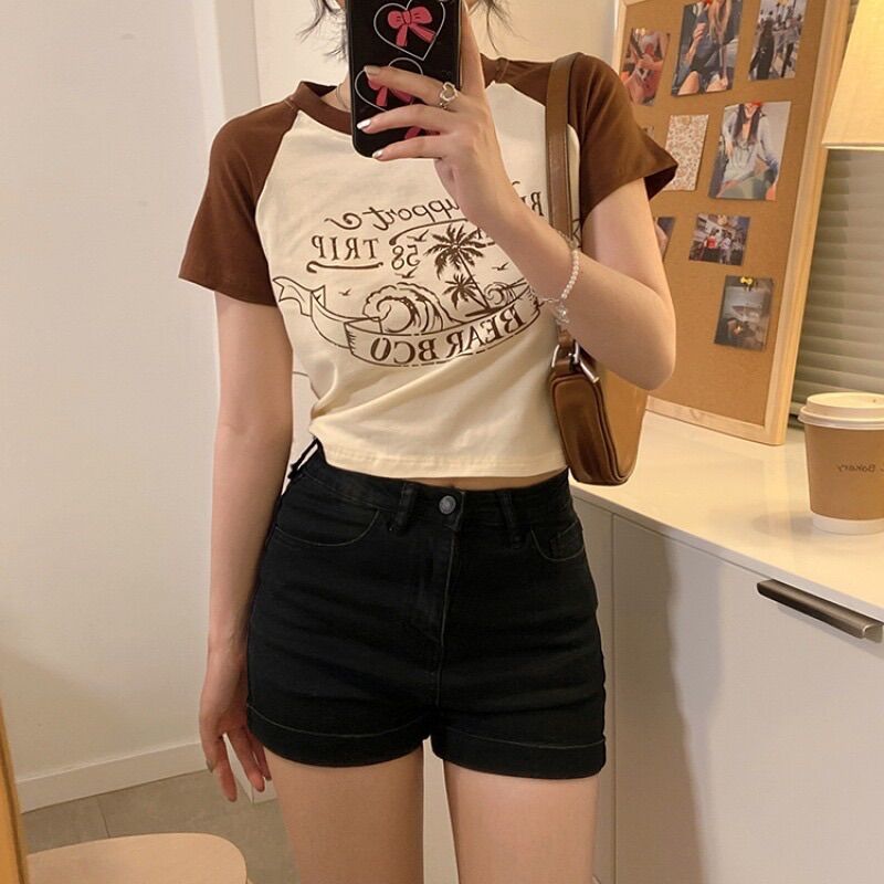Áo kiểu croptop 2 cây dừa nâu BG