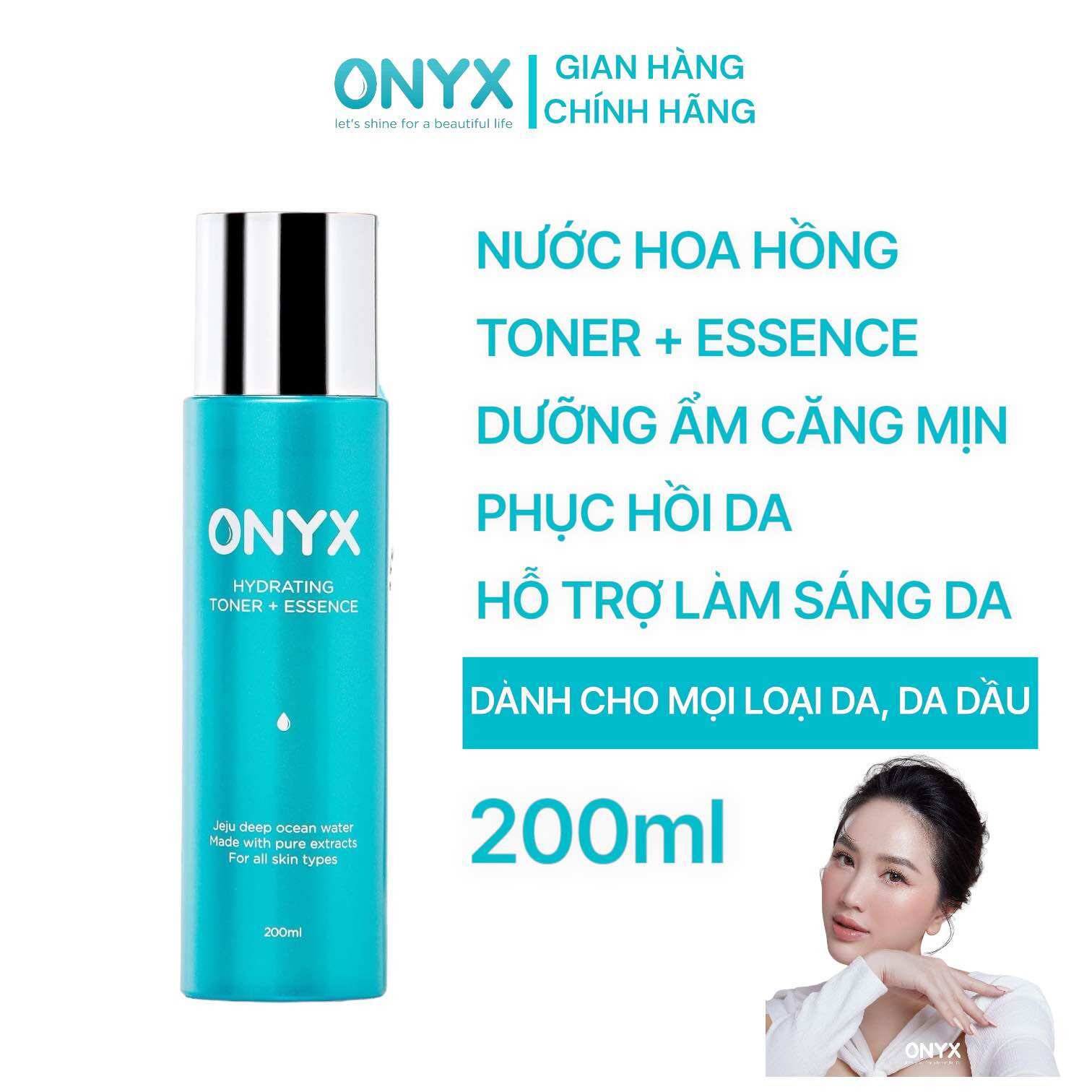 Nước hoa hồng kết hợp dưỡng chất phục hồi Toner Essence ONYX giúp dưỡng ẩm làm sáng da 200ml