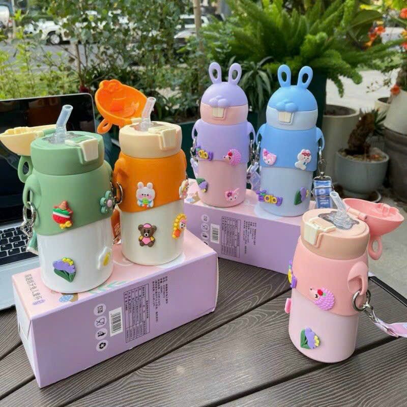 Bình giữ nhiệt inox 500ml tai thỏ bé nhỏ siêu dễ thương