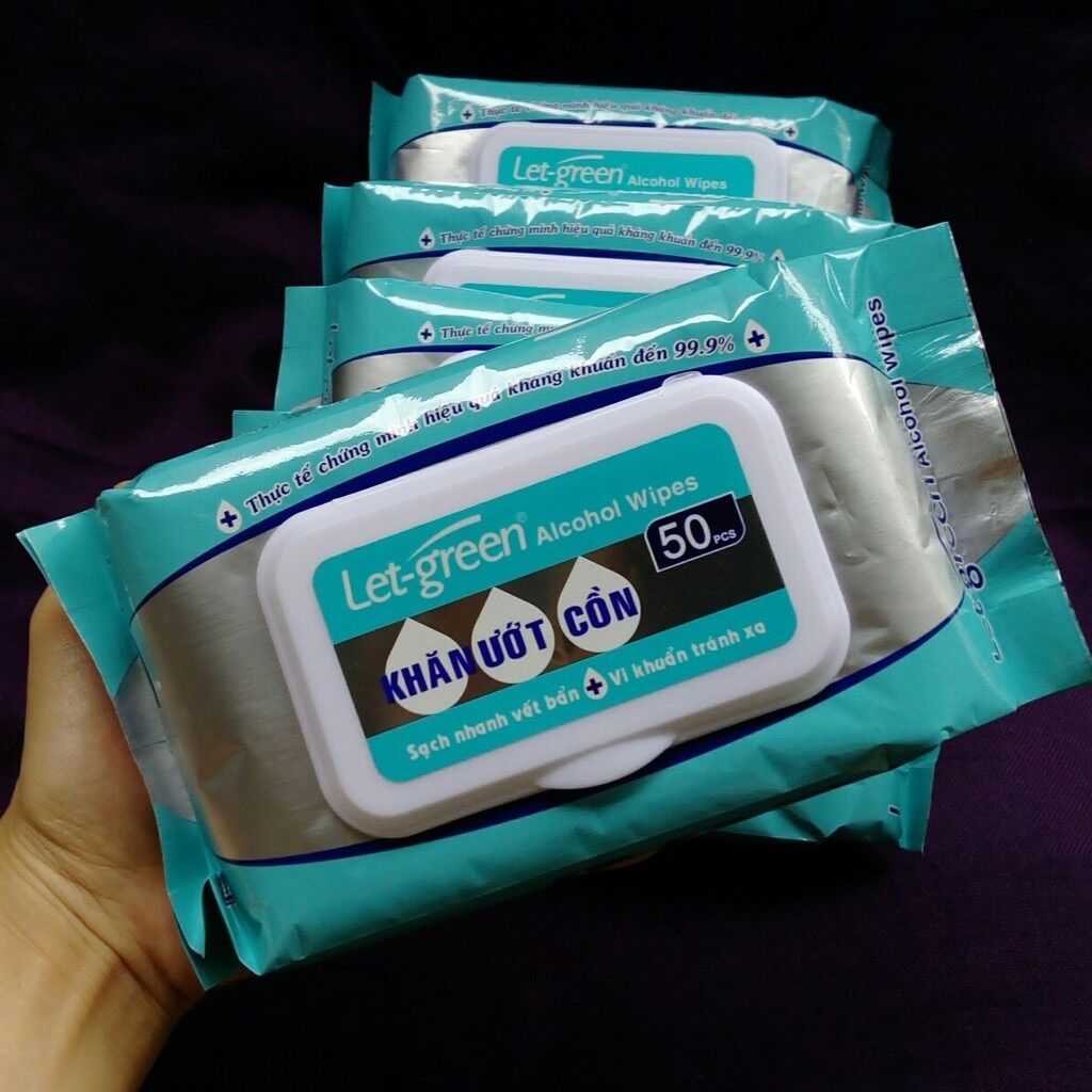 Khăn ướt cồn sát khuẩn Let-Green 50 miếng (Alcohol wet wipes 50 pcs/ bag)