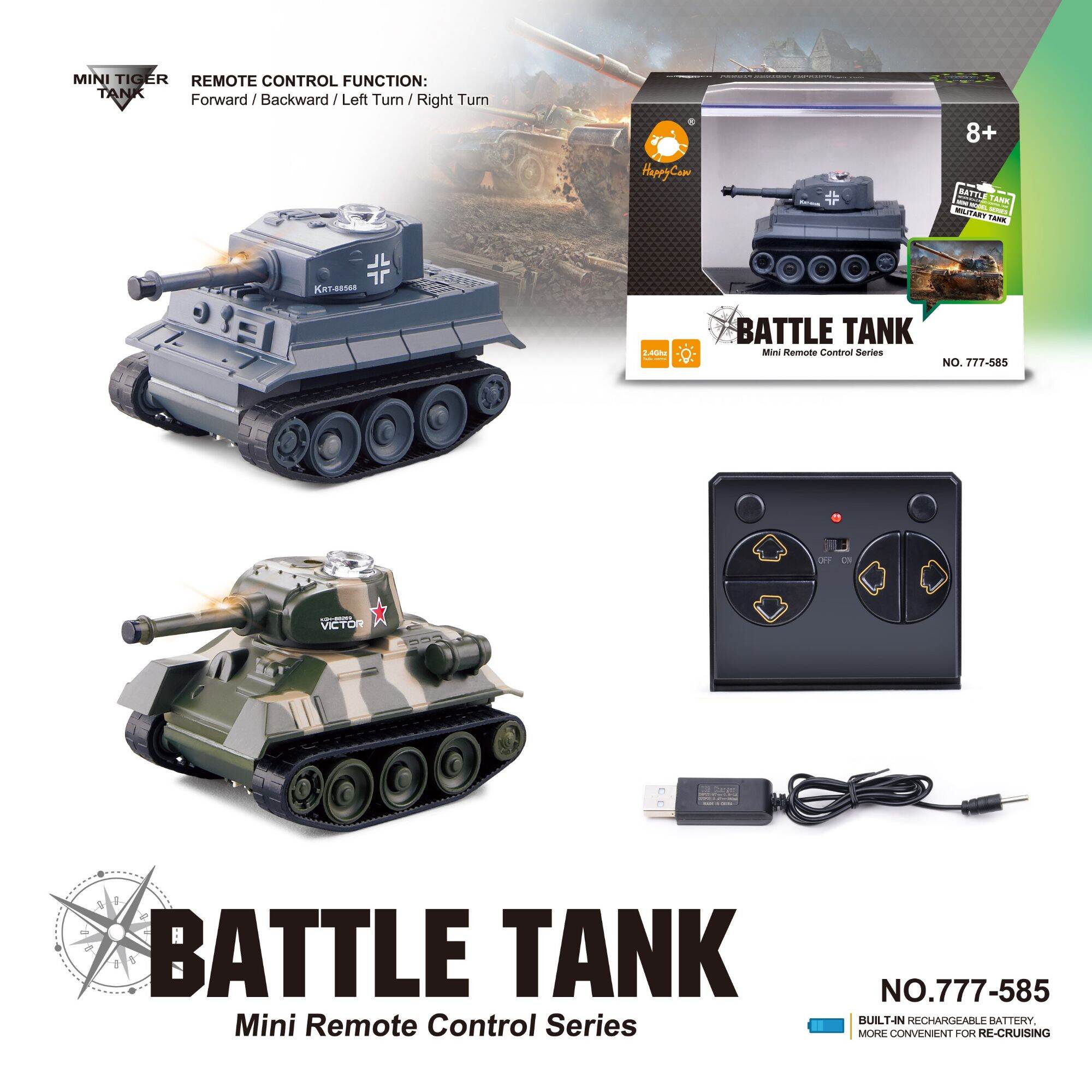 Xe Tank đồ chơi RC mini 1/64 kèm pin sạc