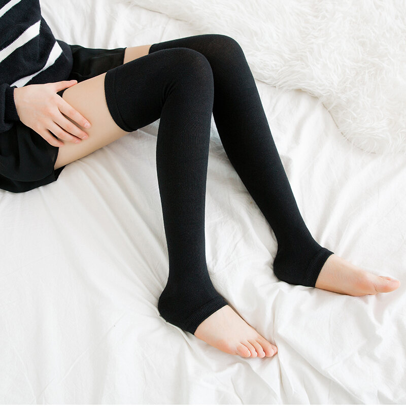 Tất Ống Dài Cotton Nguyên Chất Nhật Bản Mùa Đông Bảo Vệ Đầu Gối Ấm Áp Tất Cao Đến Đầu Gối Cho Nữ Tất Mùa Xuân Thu