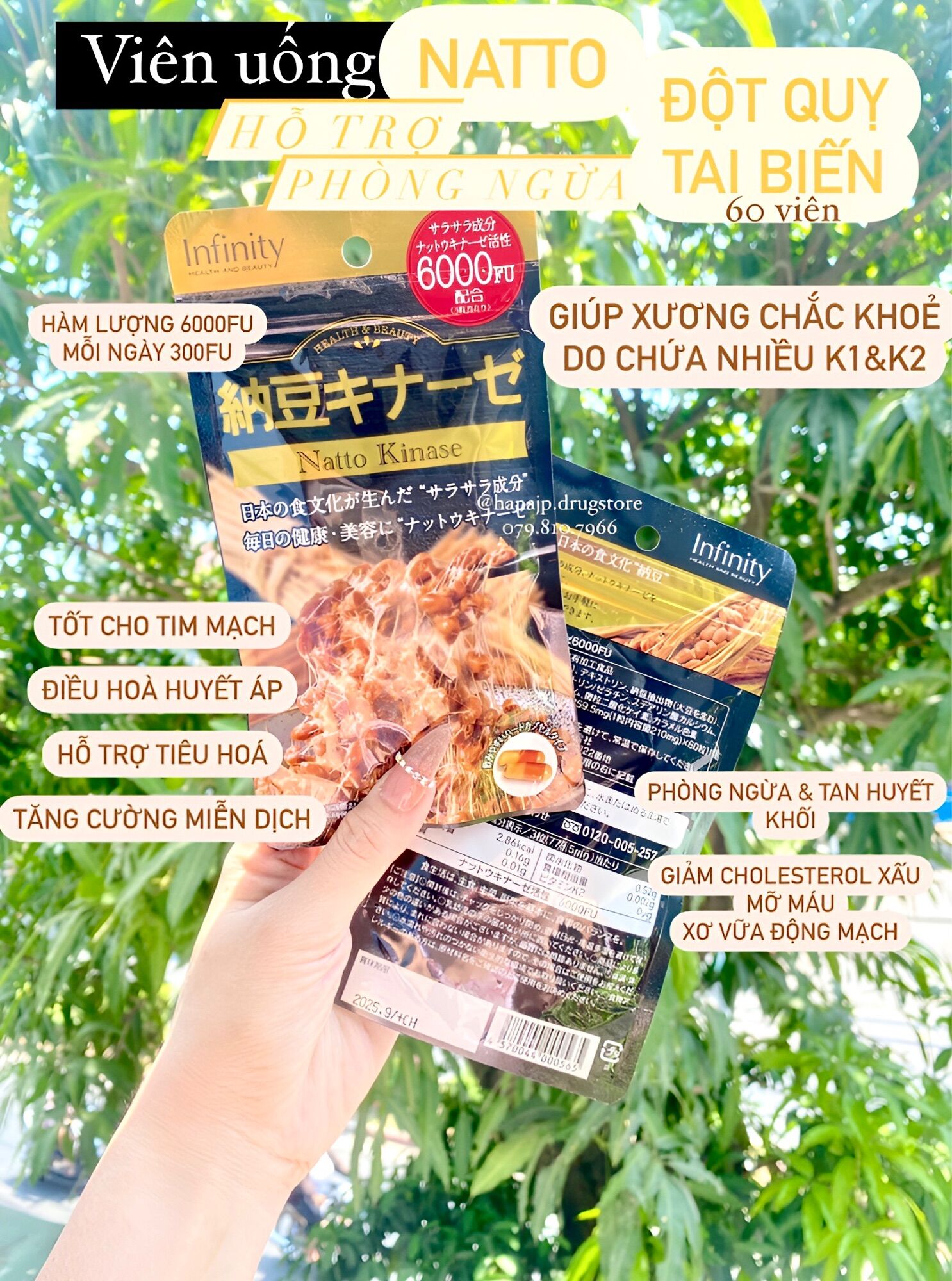 Nội địa nhật) viên uống infinity natto 6000fu nội địa nhật 60 viên - 20 ngày
