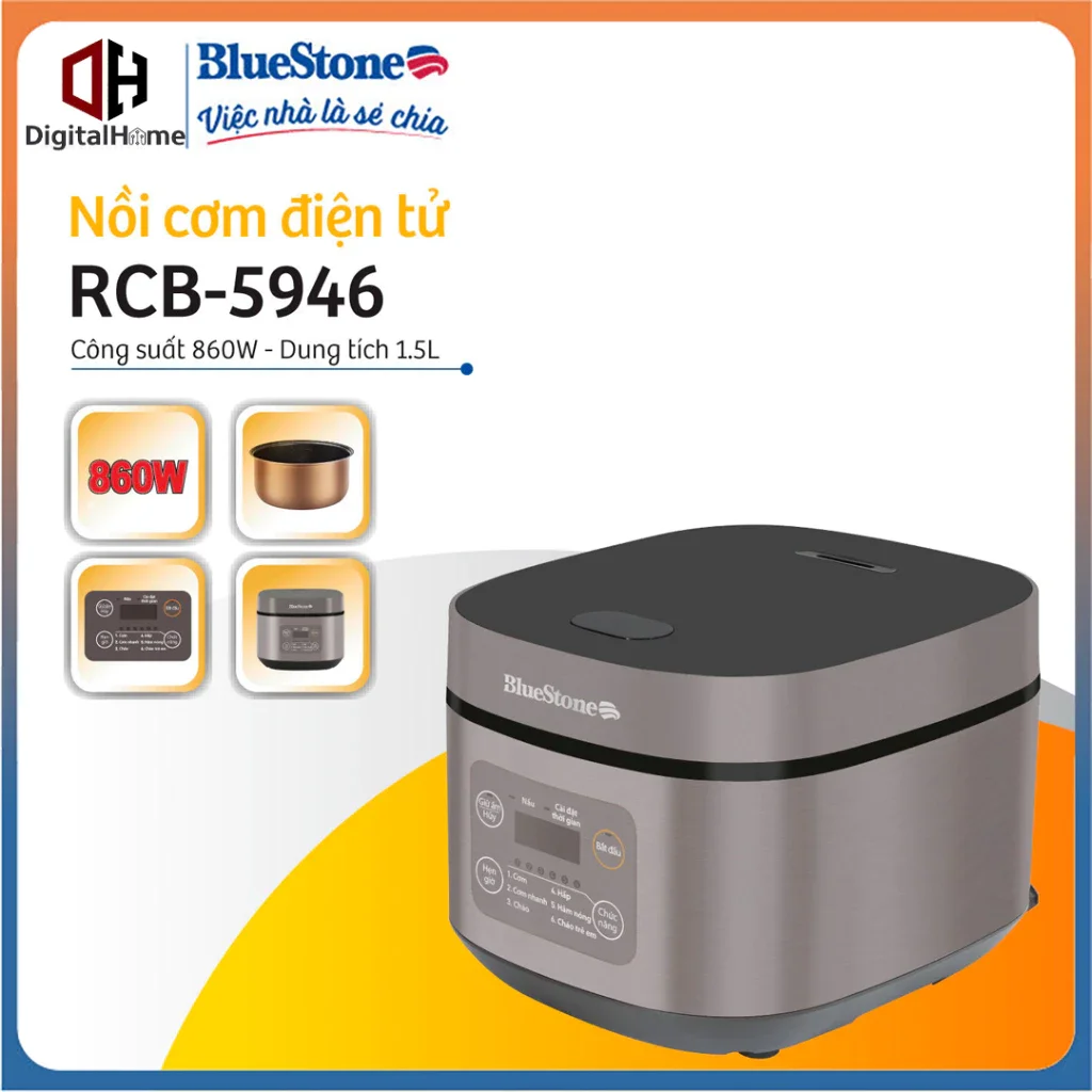 Nồi cơm điện tử bluestone rcb-5946, công suất 860w, dung tích 1,5l