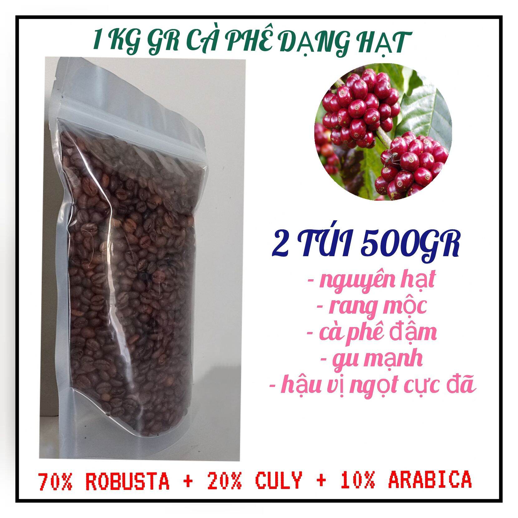 [ GIÁ DÙNG THỬ ] 1KG CÀ PHÊ RANG MỘC NGUYÊN CHẤT 100% (2 gói 500gr ) cà phê hạt to điều , cà phê Chồn Hương Ban Mê , đặc sản cà phê Tây Nguyên , cà phê xay => cà phê pha máy hay cà phê pha phin _ đăc sản cafe phố núi tây nguyên
