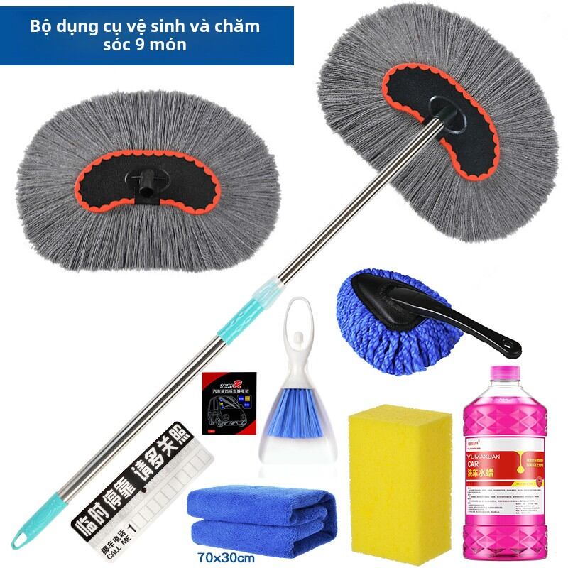 Bàn Chải Rửa Xe Ô Tô Dài Tay Cầm Bằng Thép Không Gỉ Bàn Chải Mềm Không Phải Cotton Bộ Dụng Cụ Rửa Xe Ô Tô