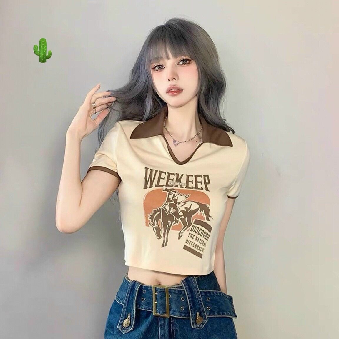 Áo kiểu croptop cổ bẻ weekep pc