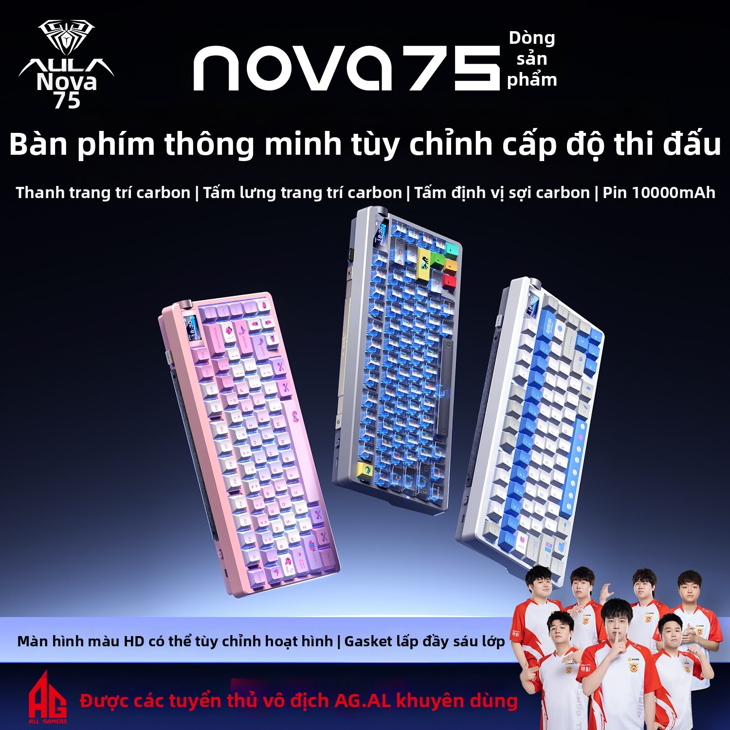AULA-MOJING | Bàn Phím Cơ Không Dây Bluetooth Có Màn Hình Tùy Chỉnh