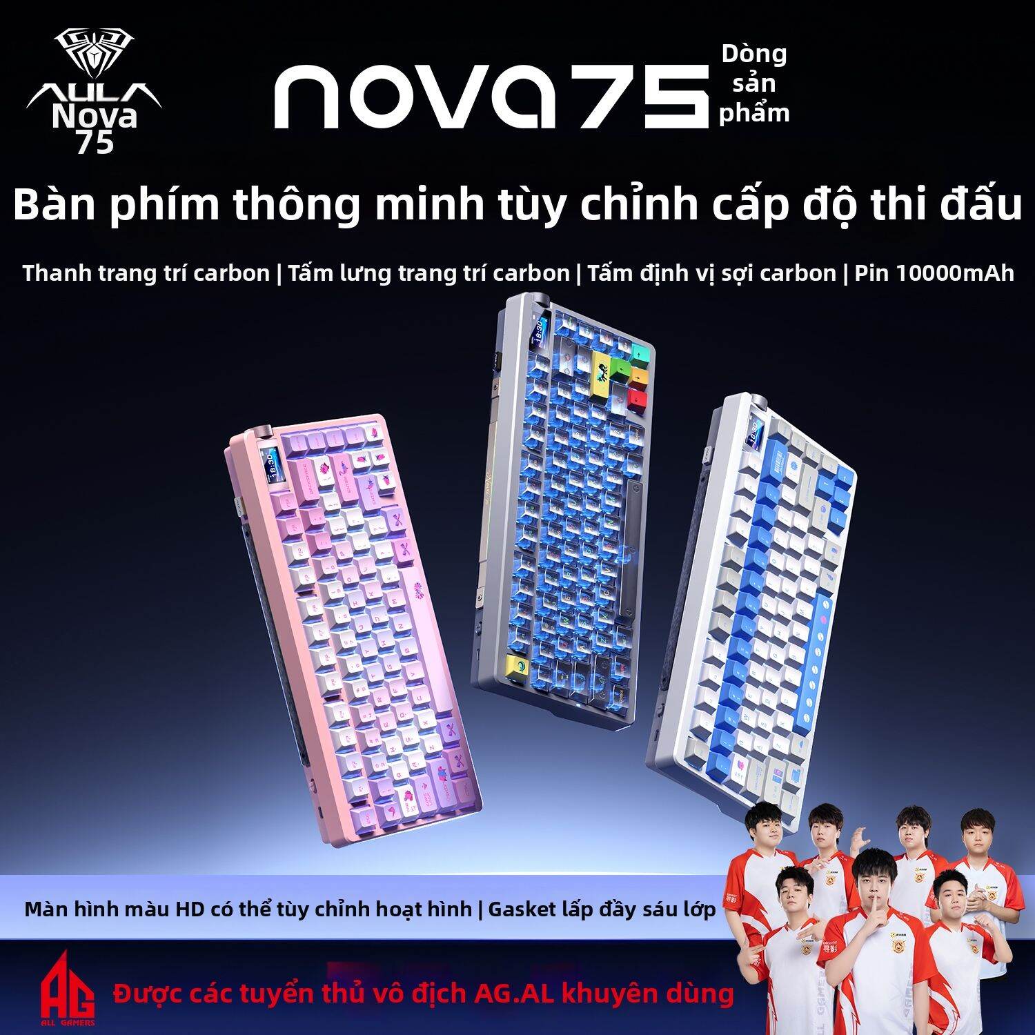 AULA-MOJING | Bàn Phím Cơ Không Dây Bluetooth Có Màn Hình Tùy Chỉnh