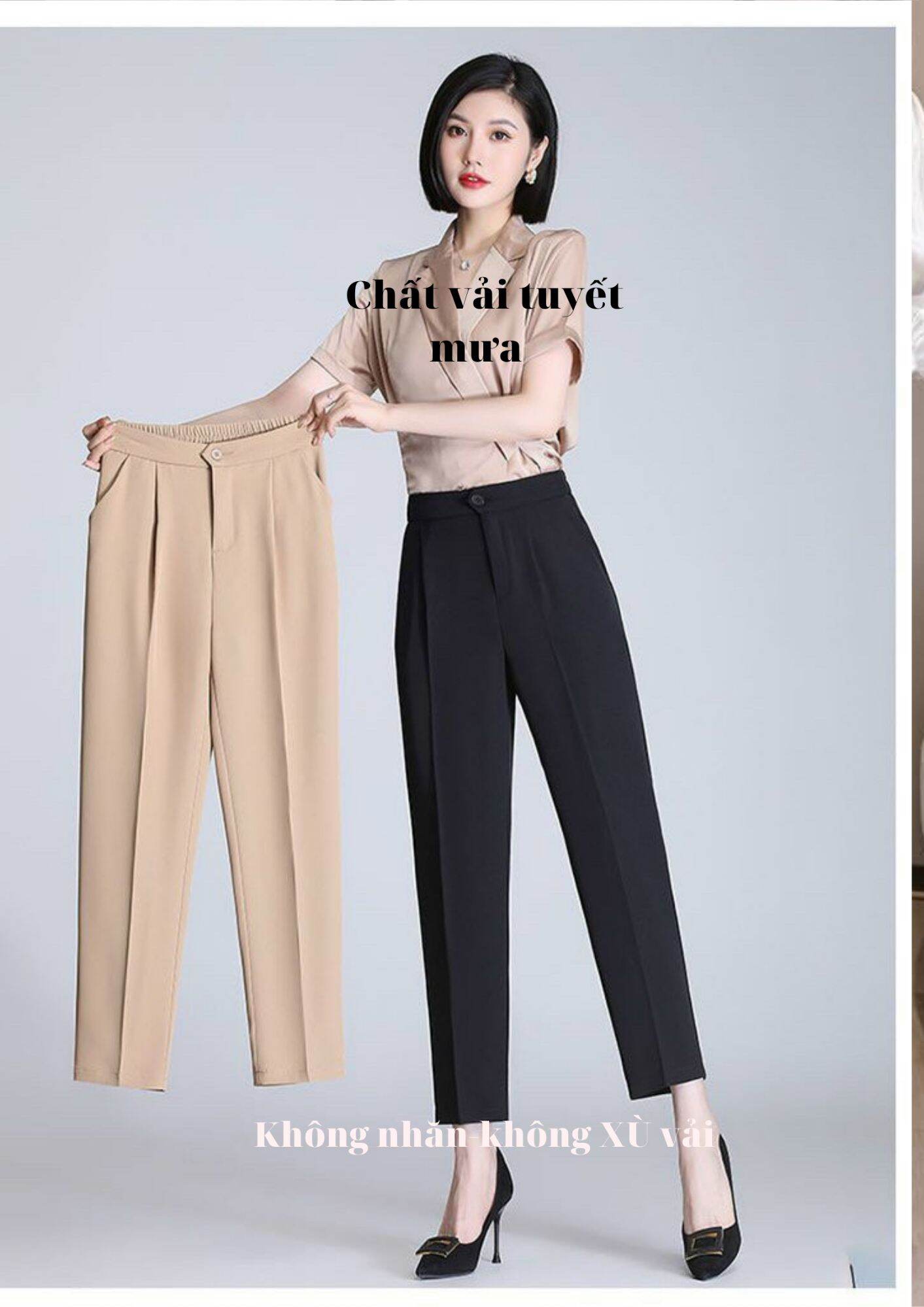 Quần âu nữ lưng quần cao cạp có chun sau khóa trước .chun sau co giãn thoải mái cho vùng bụng.giúp hoạt động dễ dàng hơn ( KÈM ẢNH THẬT )