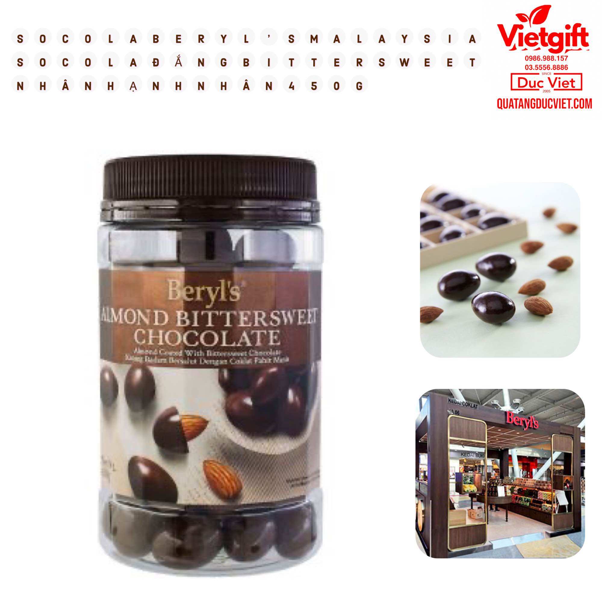 Socola Beryl’s Malaysia 450G- bittersweet almond- socola đắng nhân hạnh nhân