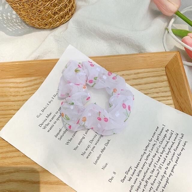 Scrunchies cherry dây cột tóc dây buộc tóc scrunchies phụ kiện tóc xinh xắn