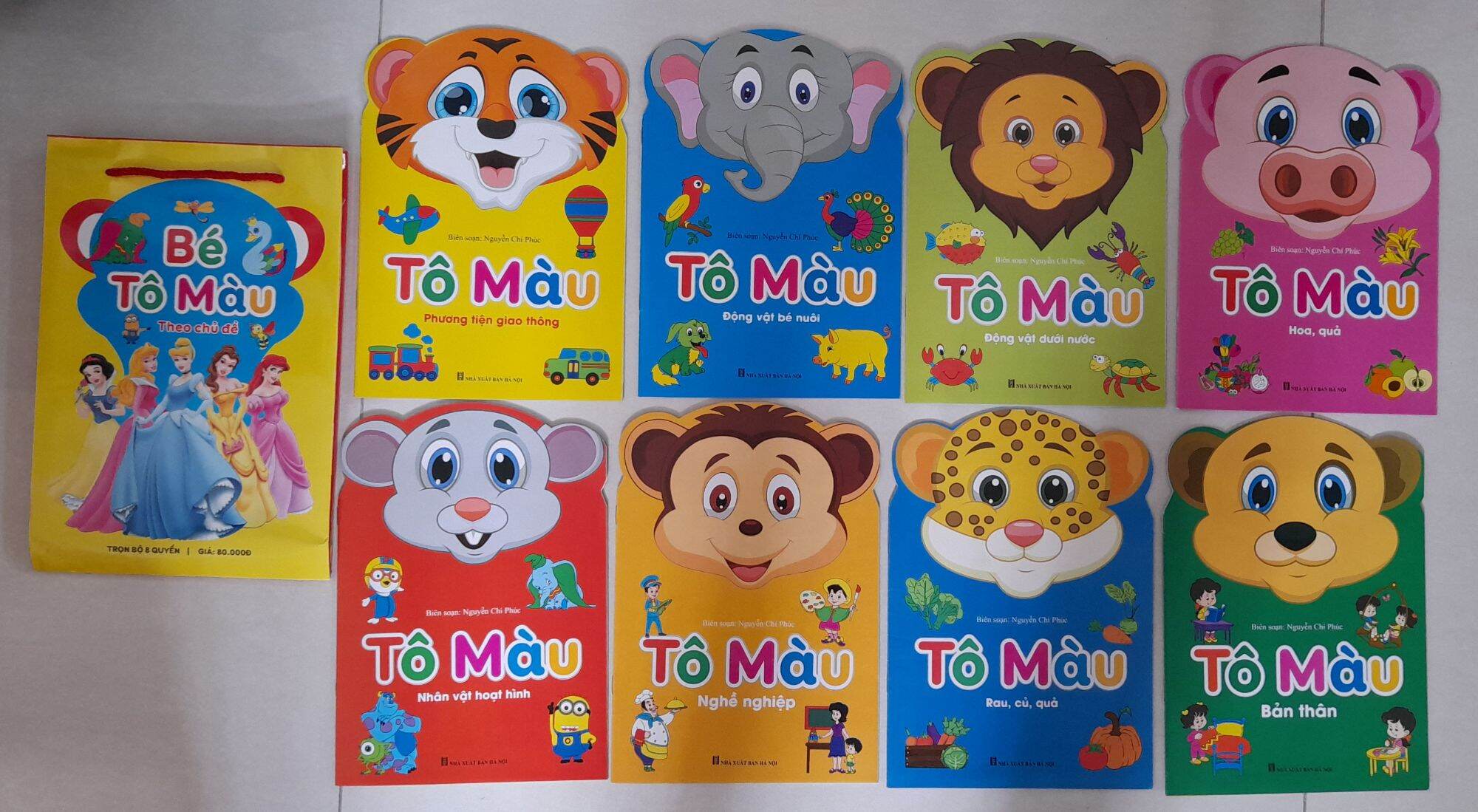 [HCM] Túi tô màu hình thú ( 8 quyển). Tập tô màu cho bé sáng tạo hình thú dễ thương- Song ngữ Anh Việt