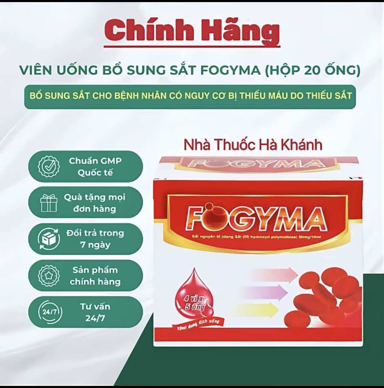 ✅{Chính Hãng) Fogyma - Sắt hữu cơ giúp bổ sung sắt cho phụ nữ mang thai và cho cọn bú, trẻ em và người lớn thiếu máu do thiếu sắt (hộp 20 ống)