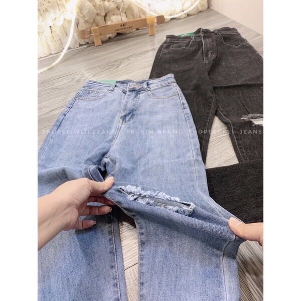 Quần jeans ôm co giãn rách bên đùi