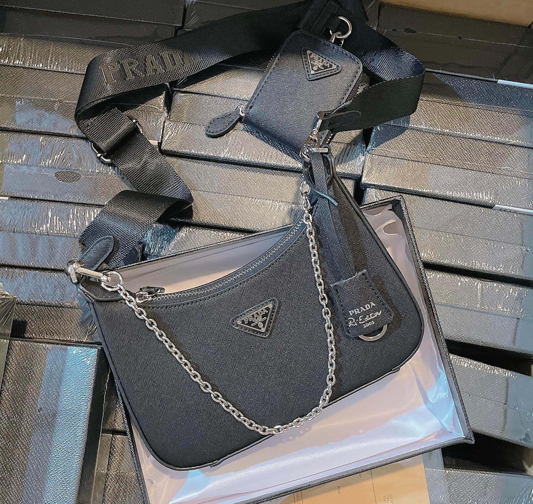 Set túi đeo chéo Prada 2 chi tiết kèm ví nhỏ Da xước Fullbox bill Hàng đẹp