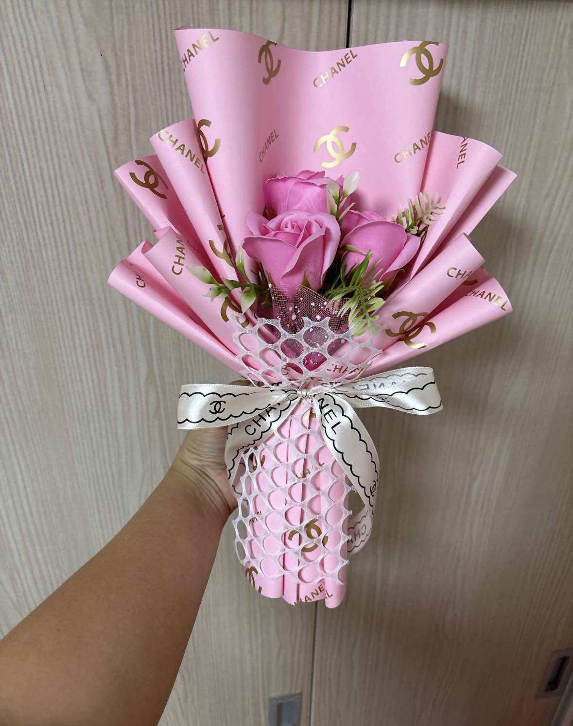 [Hcm]Wax Roses, Bouquet of 3 Flowers (with Bag + Card)