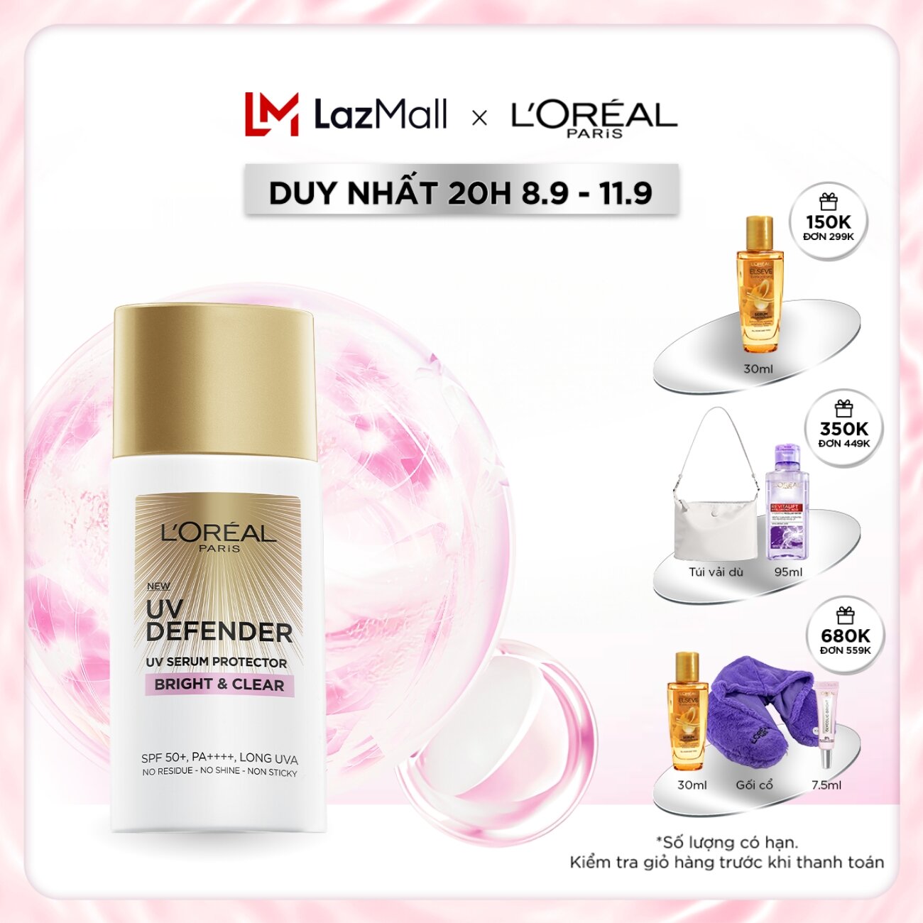 Kem chống nắng Nâng tông Giảm thâm Mịn Nhẹ Bảo vệ da Chống Lão hóa L’Oreal Paris UV Defender 50ml​